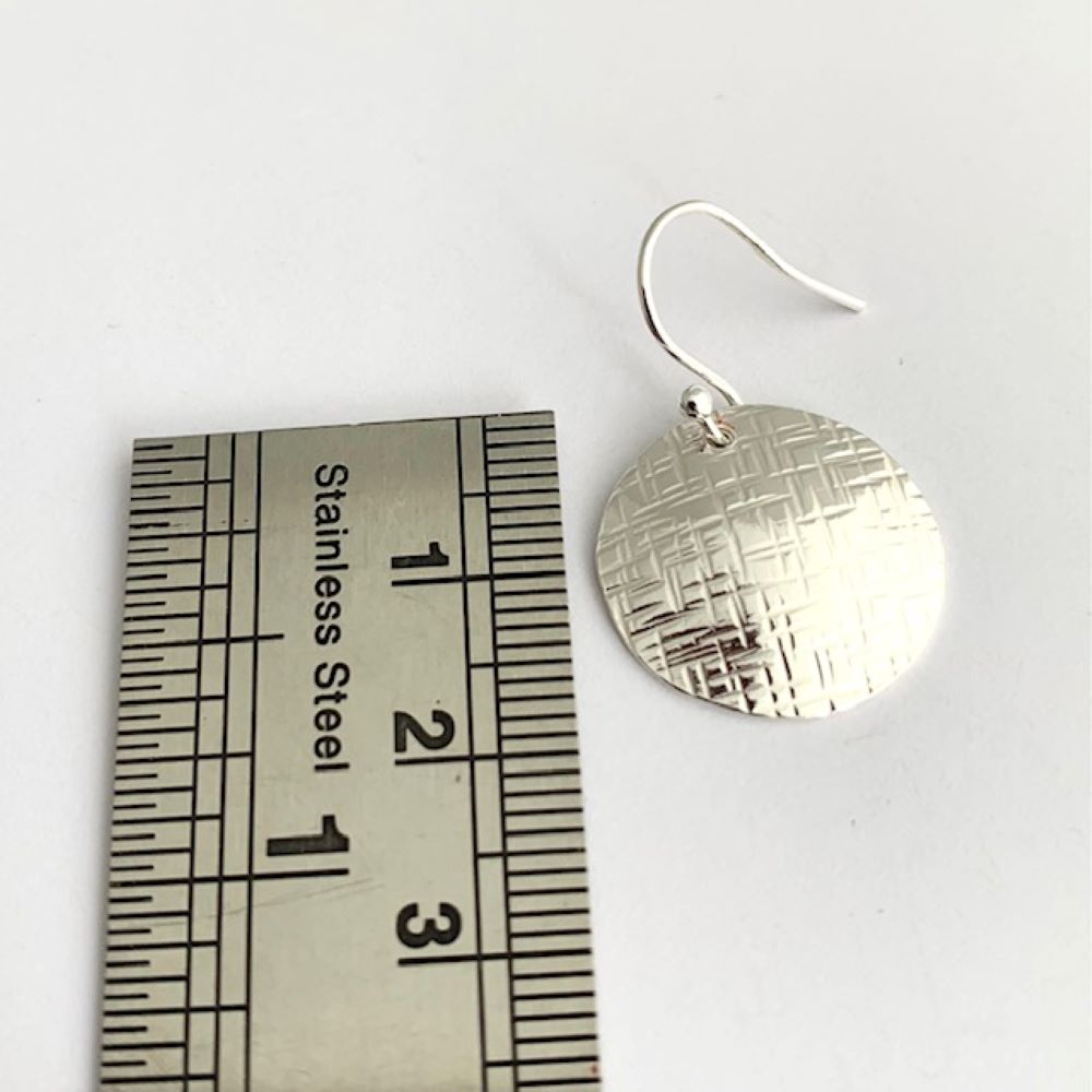 Hammered 925 Sterling Silver Convex Circle Dangle Drop Earrings
