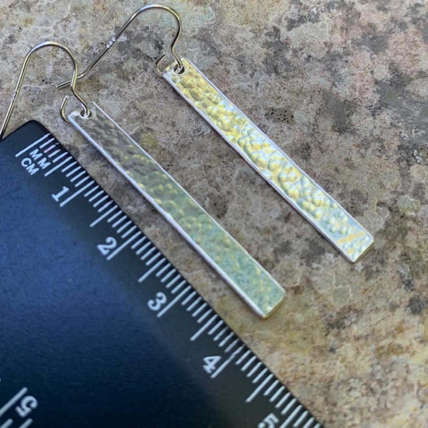 925 Sterling Silver Dimpled Bar Earrings