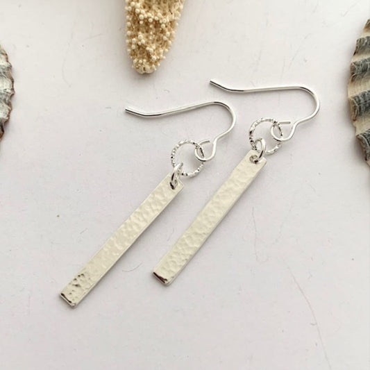 925 Sterling Silver Dimpled Stick Earrings