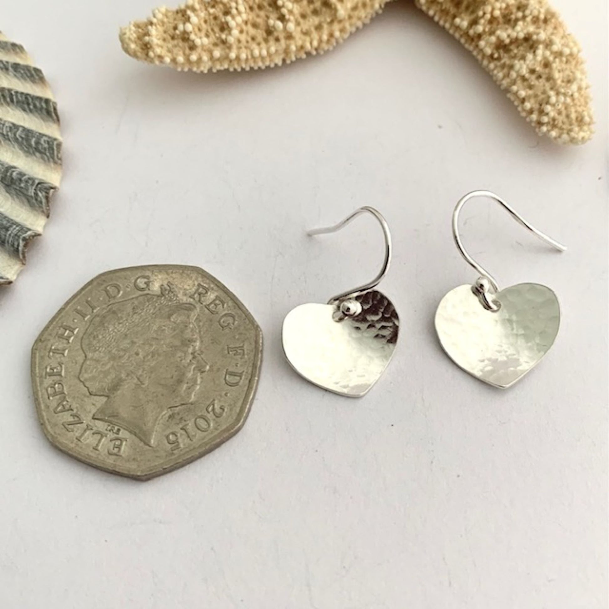 925 Sterling Silver Hammered Heart Earrings