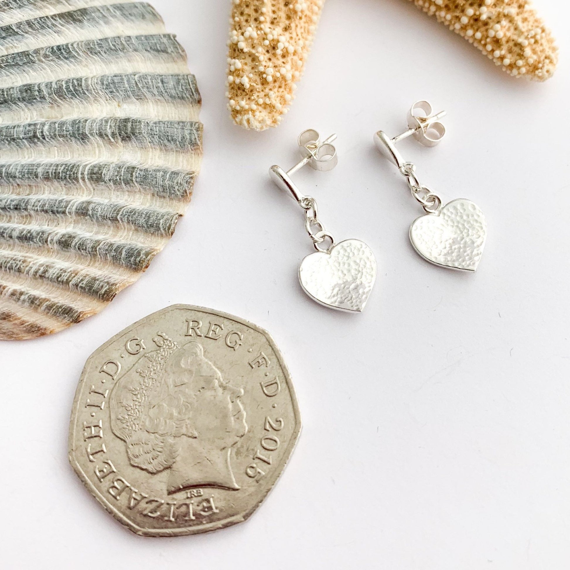 925 Sterling Silver Heart Dangle Stud Earrings