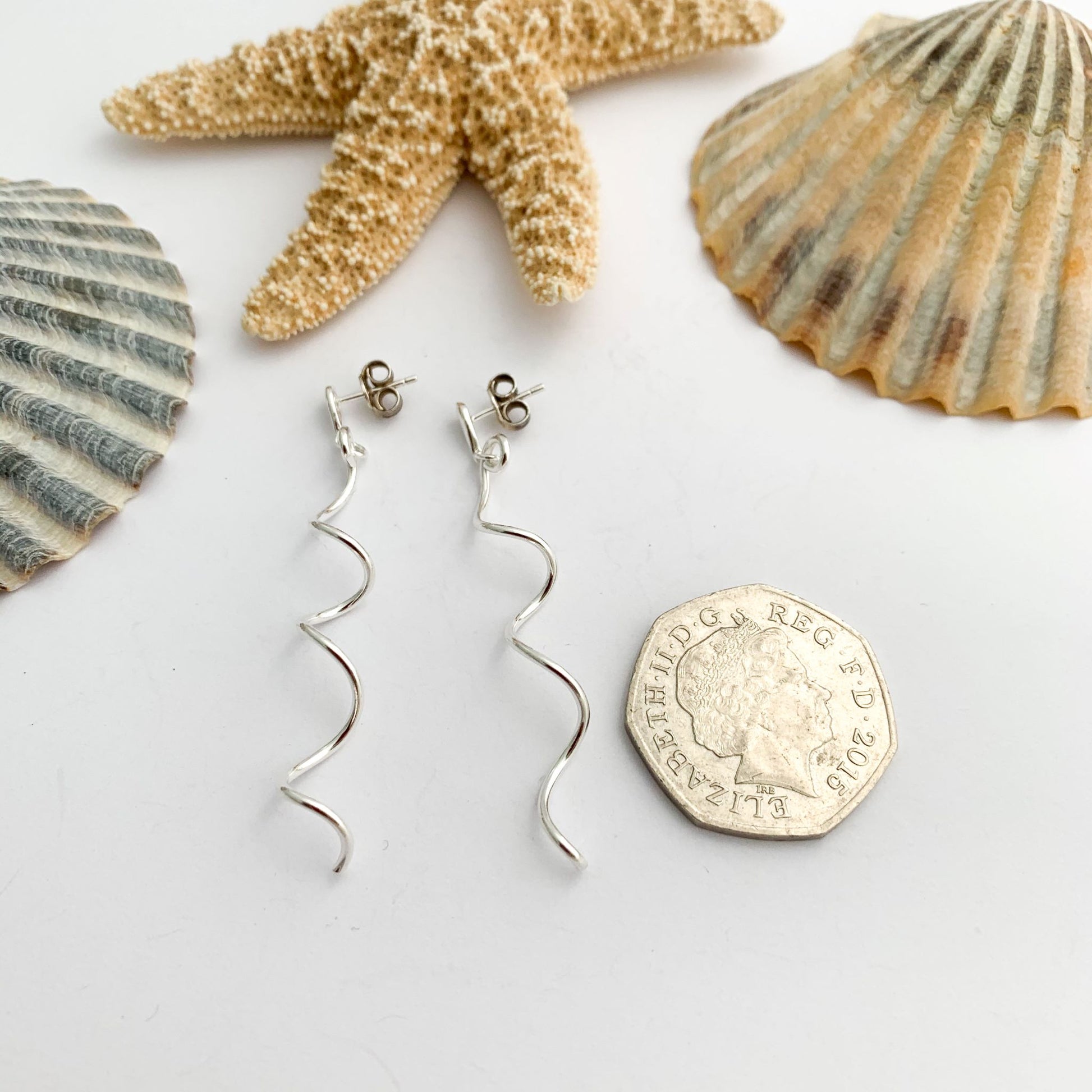 925 Sterling Silver Spiral Wavy Dangly Earrings