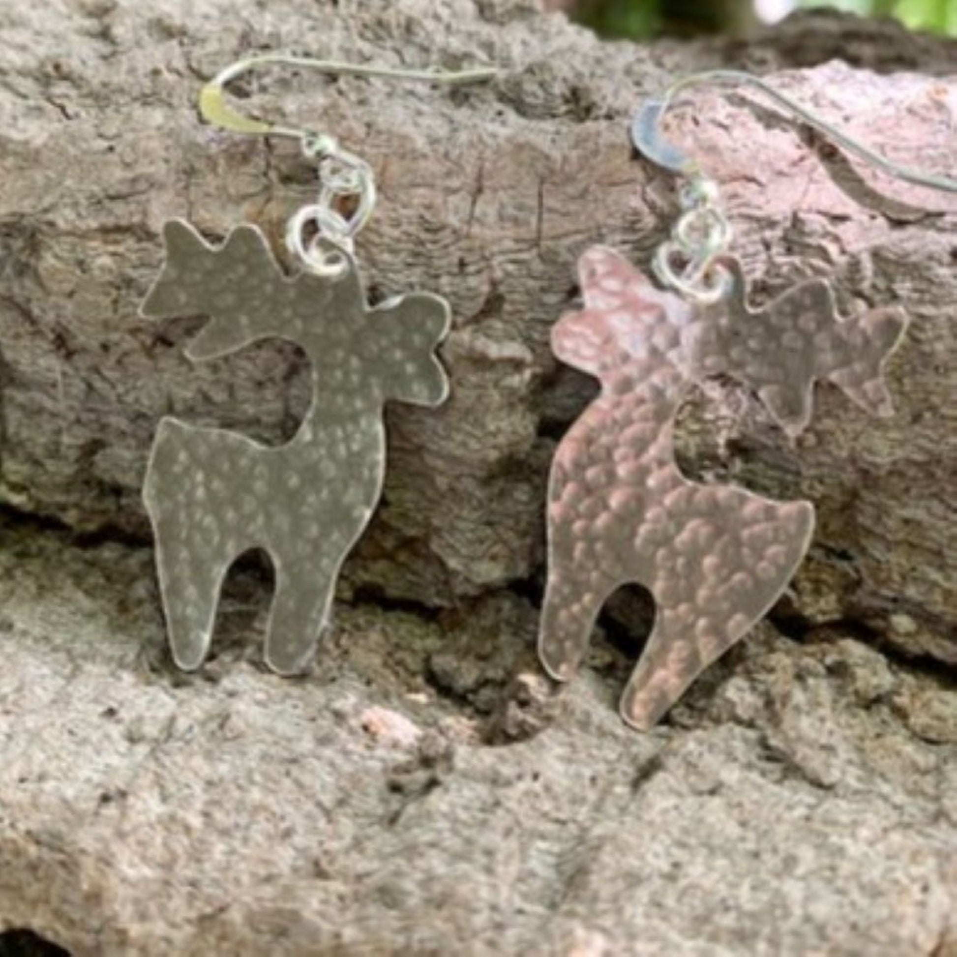 925 Sterling Silver Textured Reindeer Dangle Earrings