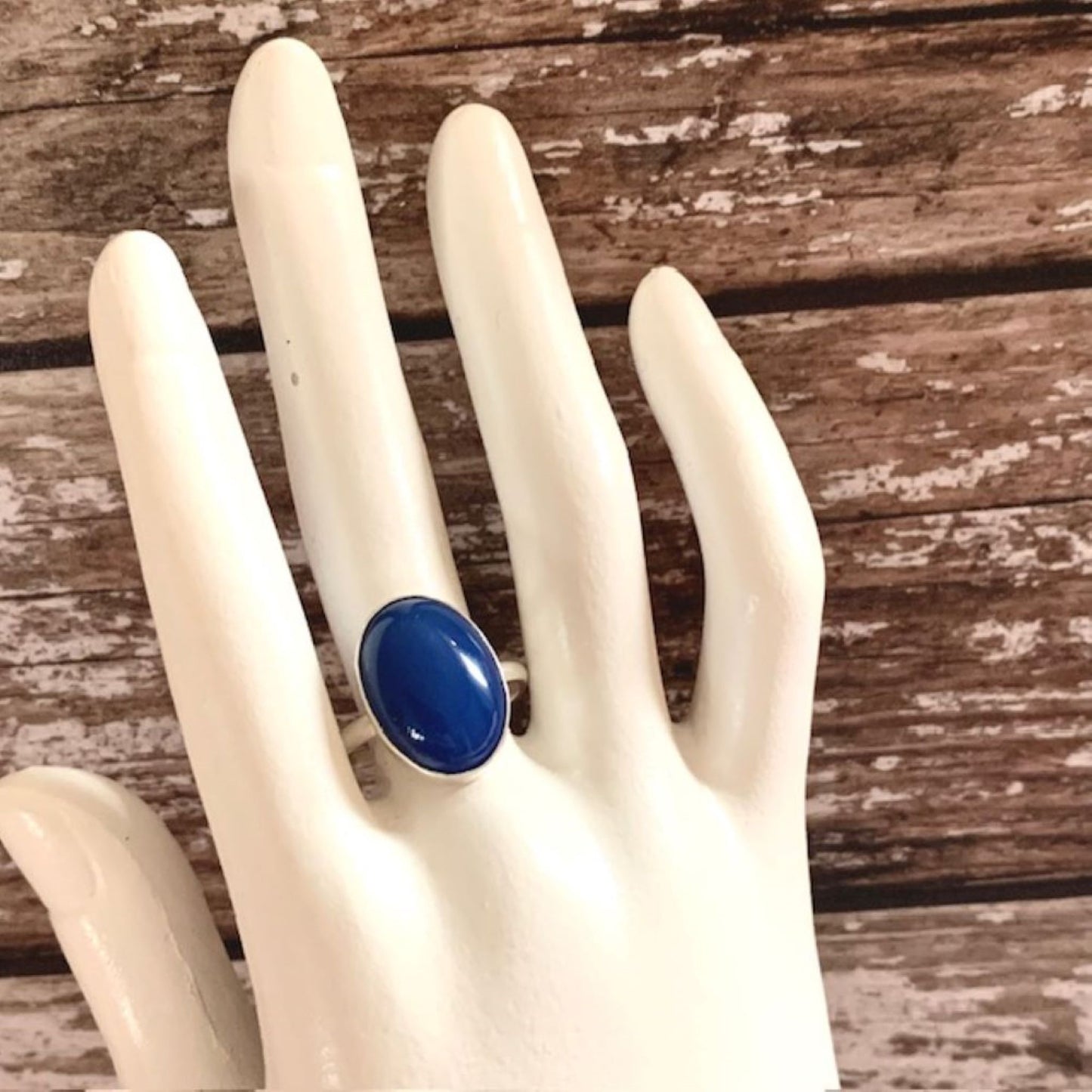 925 Sterling Silver Blue Agate Gemstone Ring