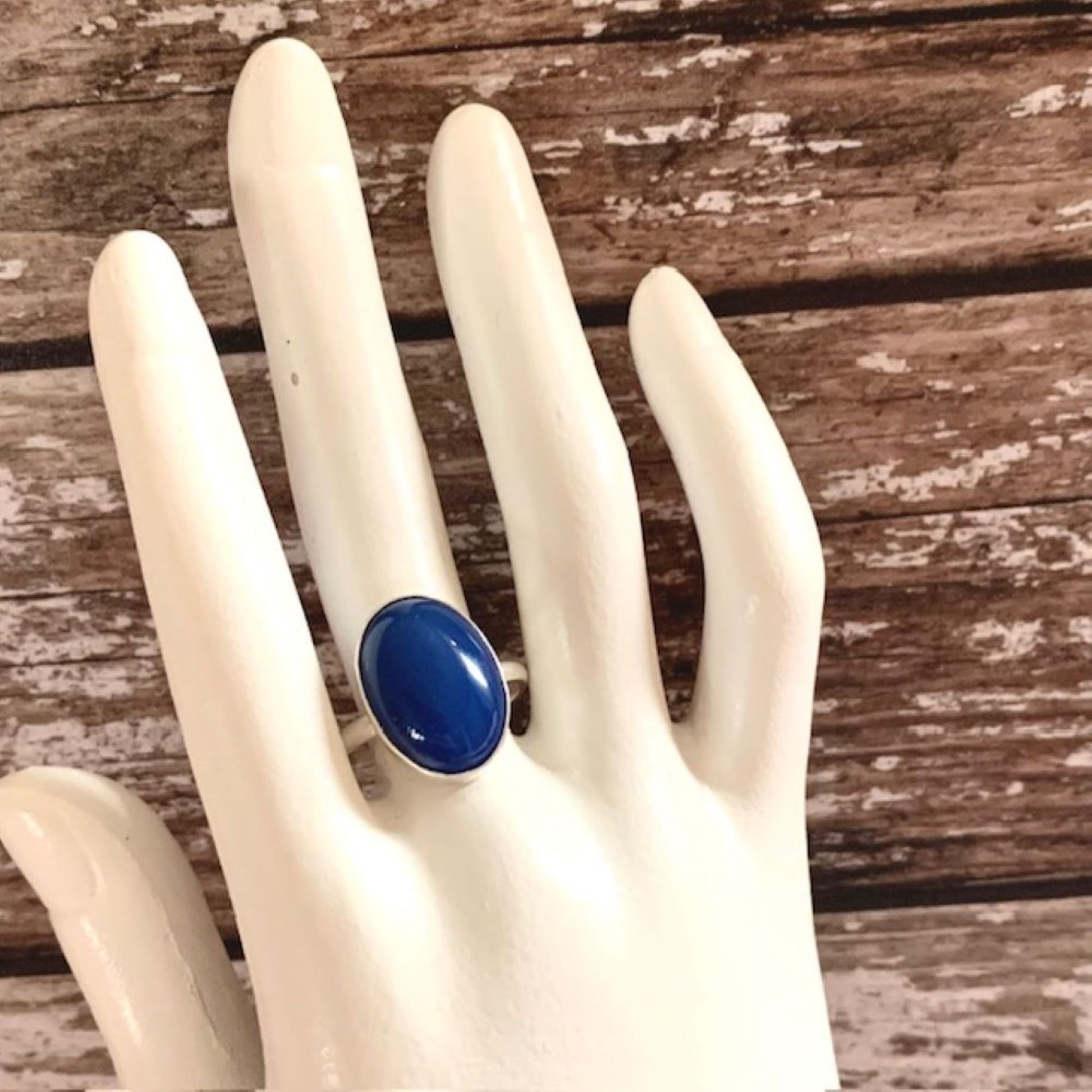 925 Sterling Silver Blue Agate Gemstone Ring