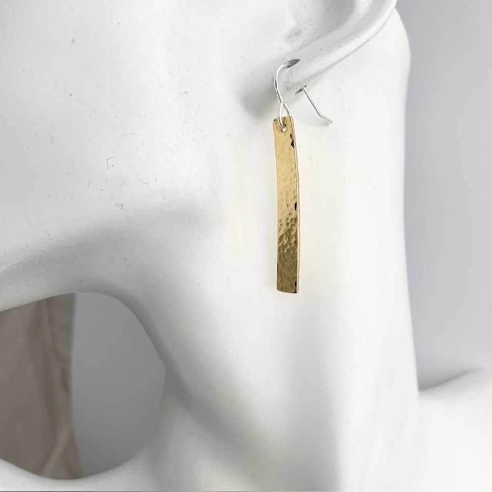 Beaten Brass Dangle Stick Earrings