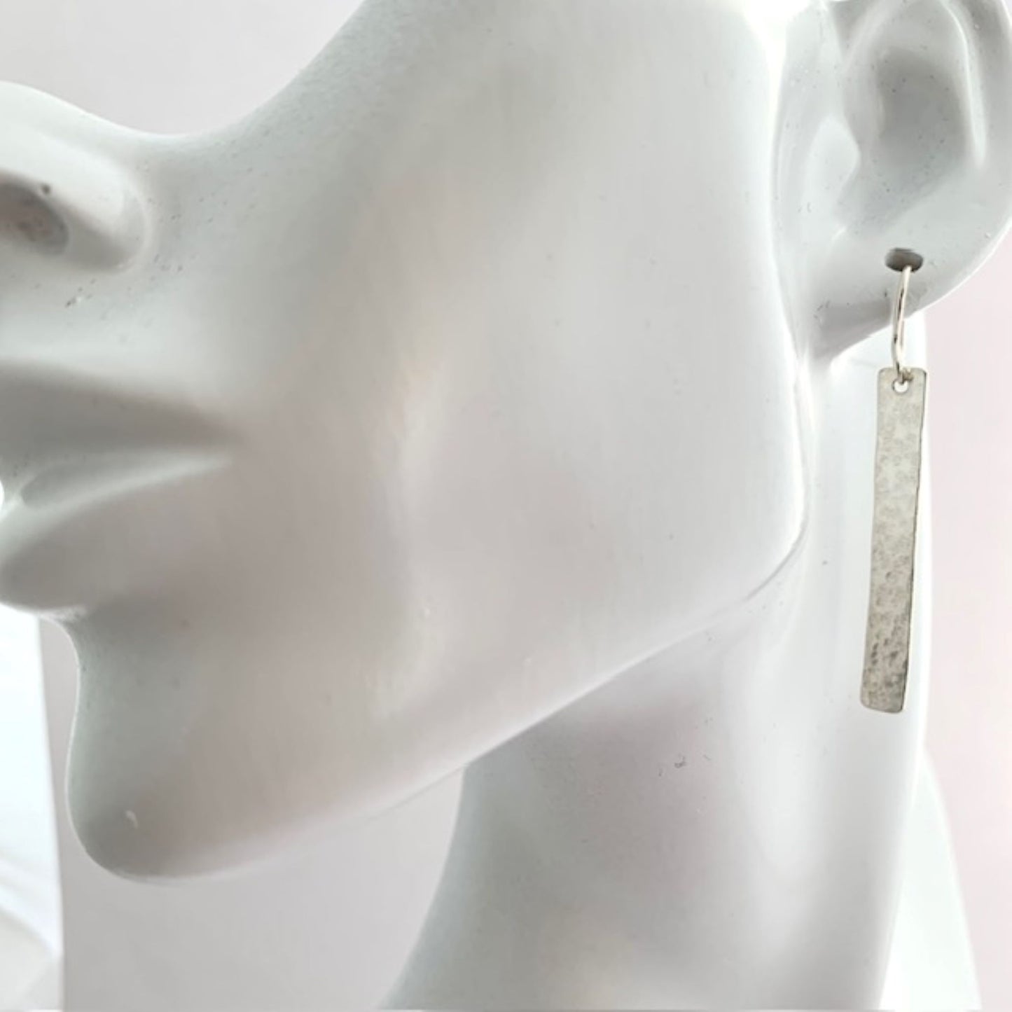 Beaten Sterling Silver Long Bar Earrings