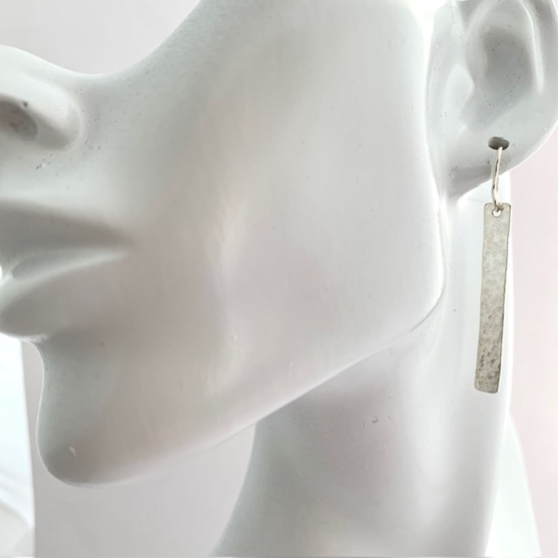 Beaten Sterling Silver Long Bar Earrings