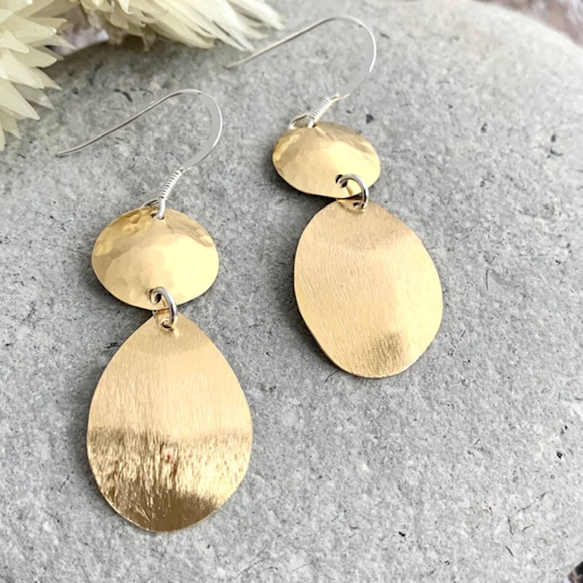Brass Circle and Teardrop Dangly Earrings