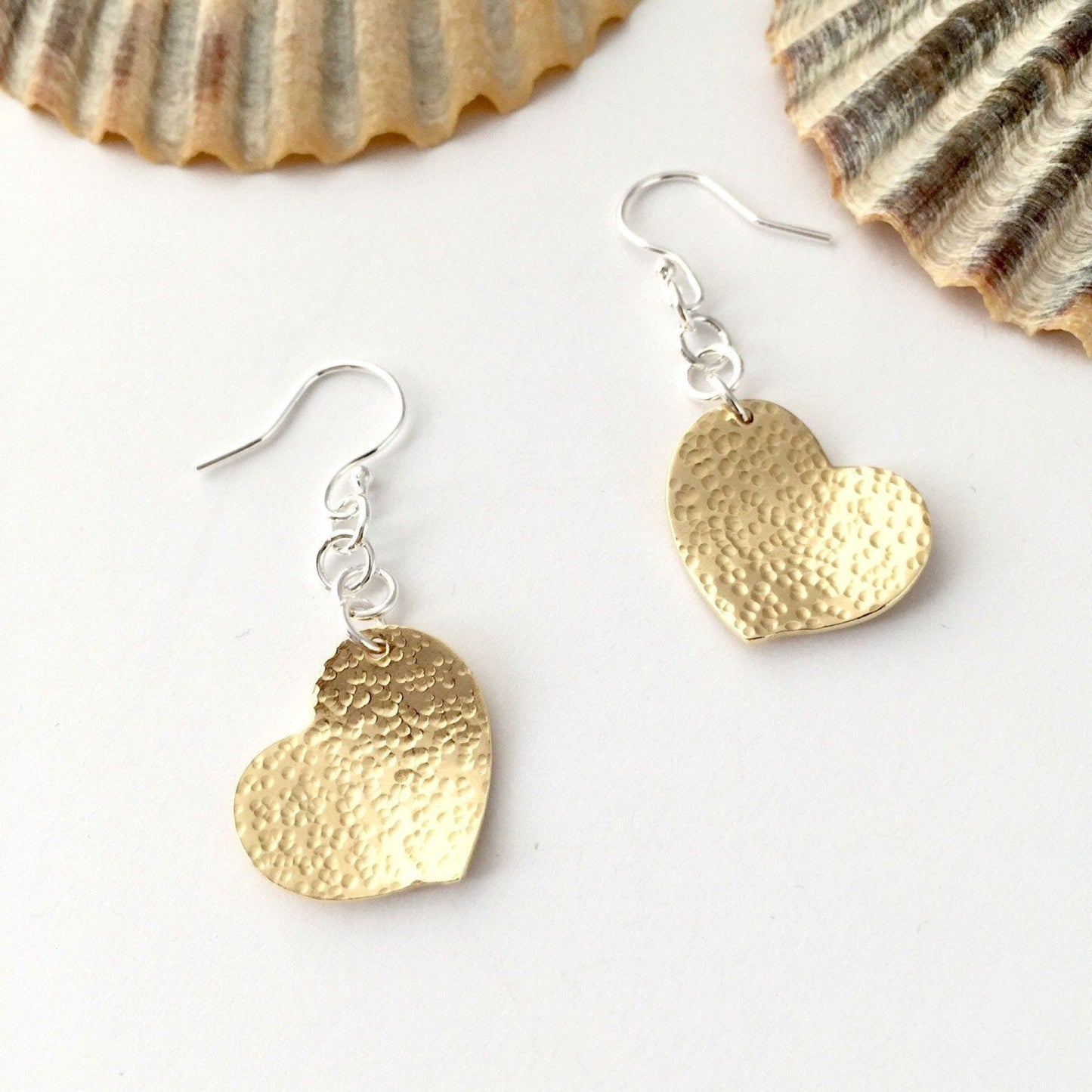 Brass Lopsided Dangle Heart Earrings