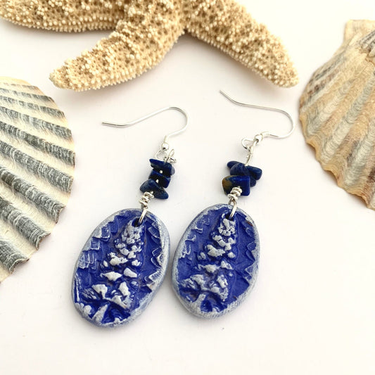 Ceramic Blue Lapis Lazuli Tree Earrings,