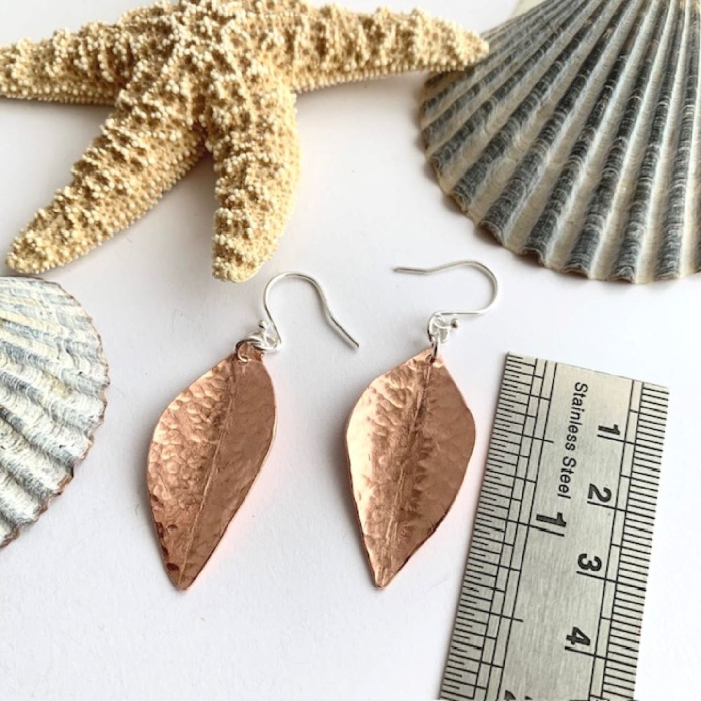 Copper Dimpled Leaf Drop Earrings