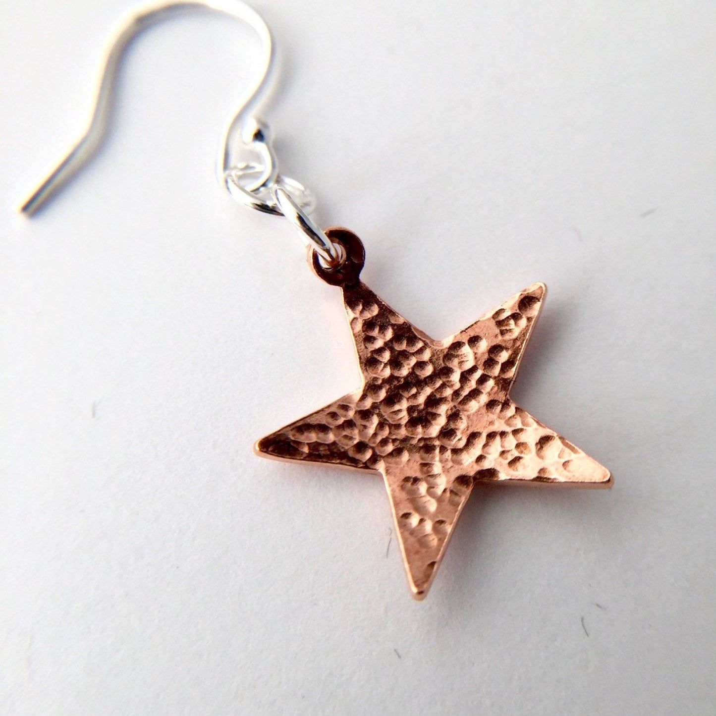 Little Hammered Beaten Copper Star Celestial Dangle Drop Earrings
