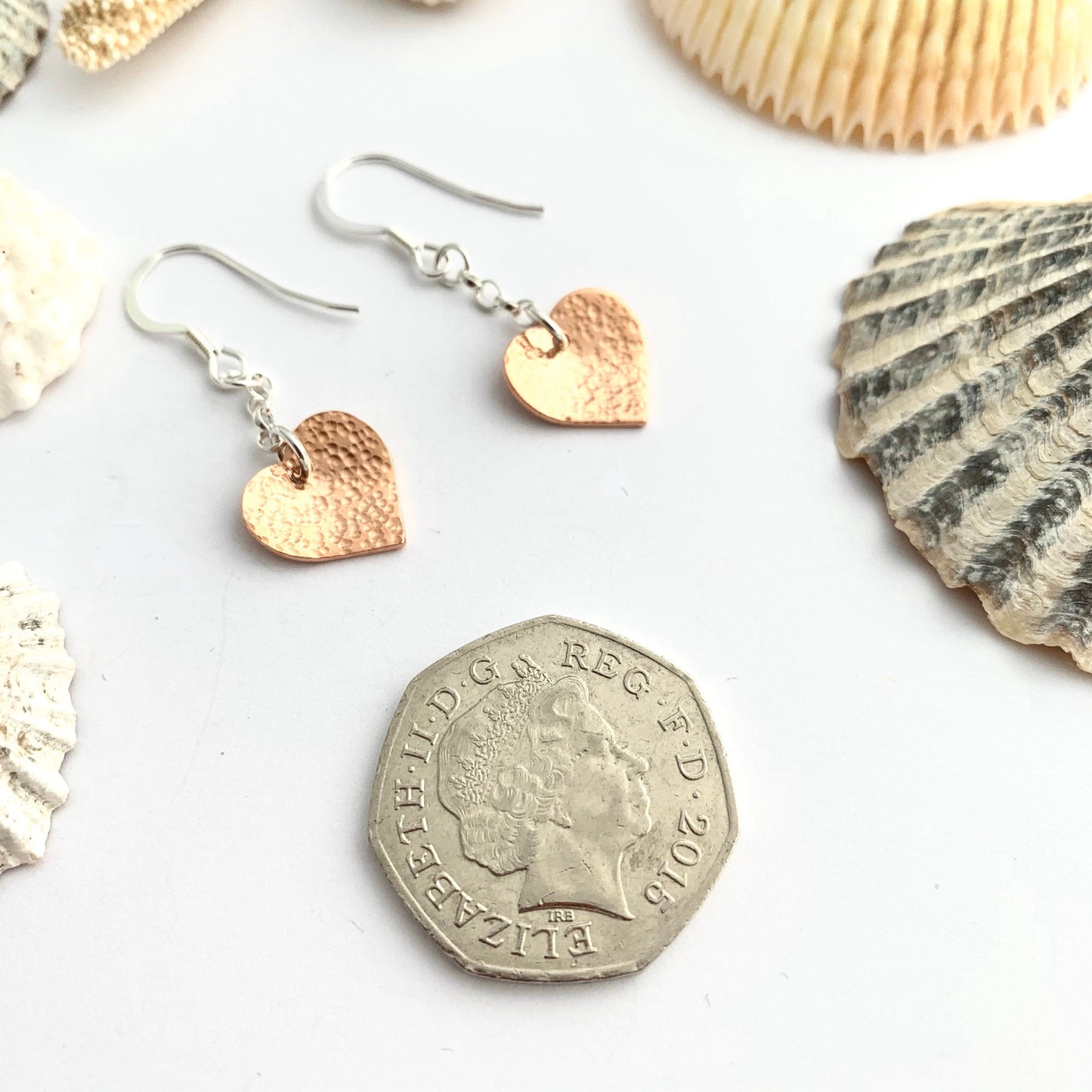 Copper Hammered Heart Earrings