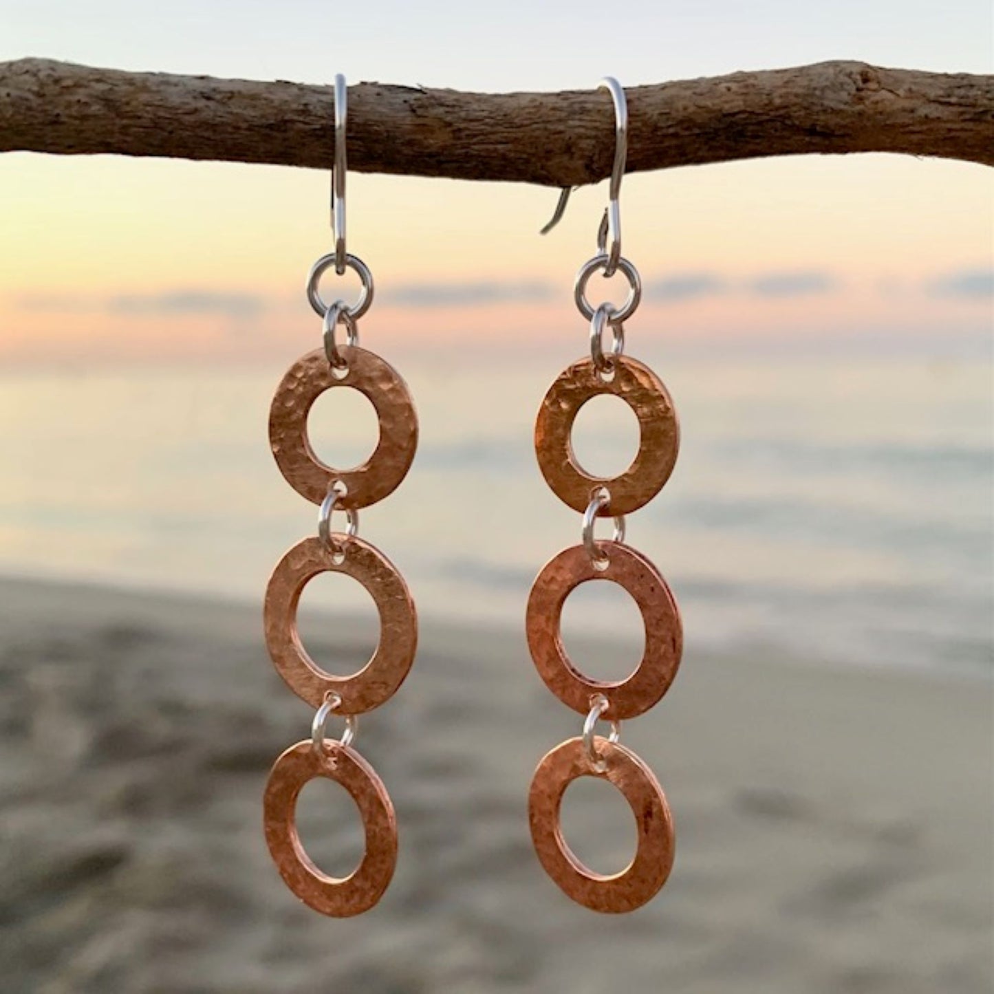 Copper Hammered Hoop Dangle Earrings