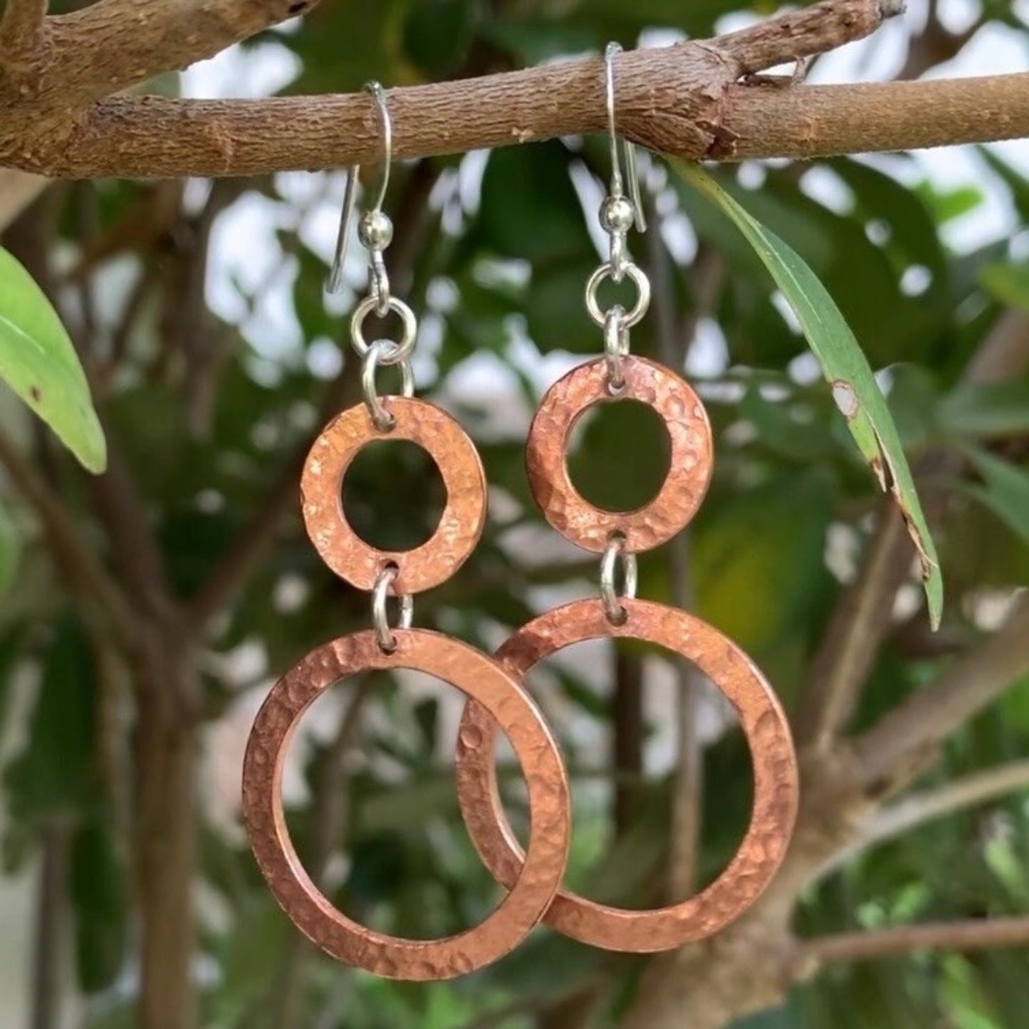 Copper Two Hoop Dangle Earrings