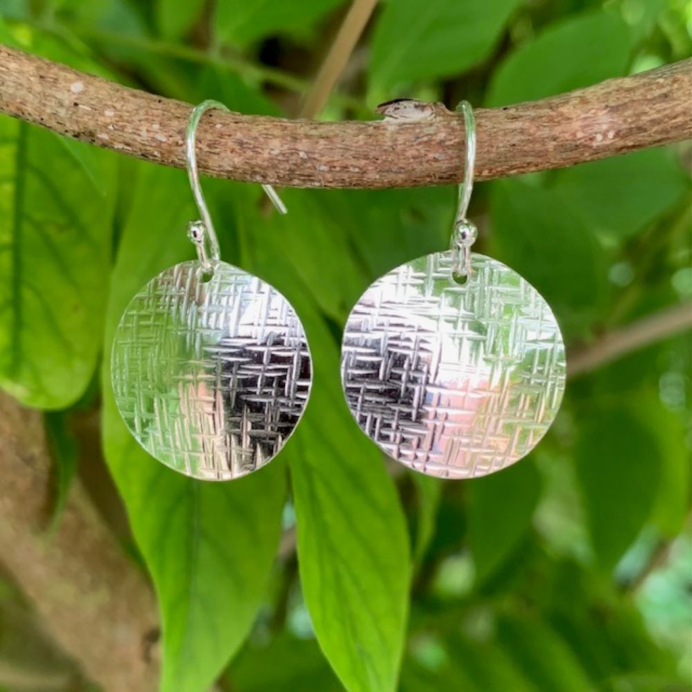 Hammered 925 Sterling Silver Convex Circle Dangle Drop Earrings