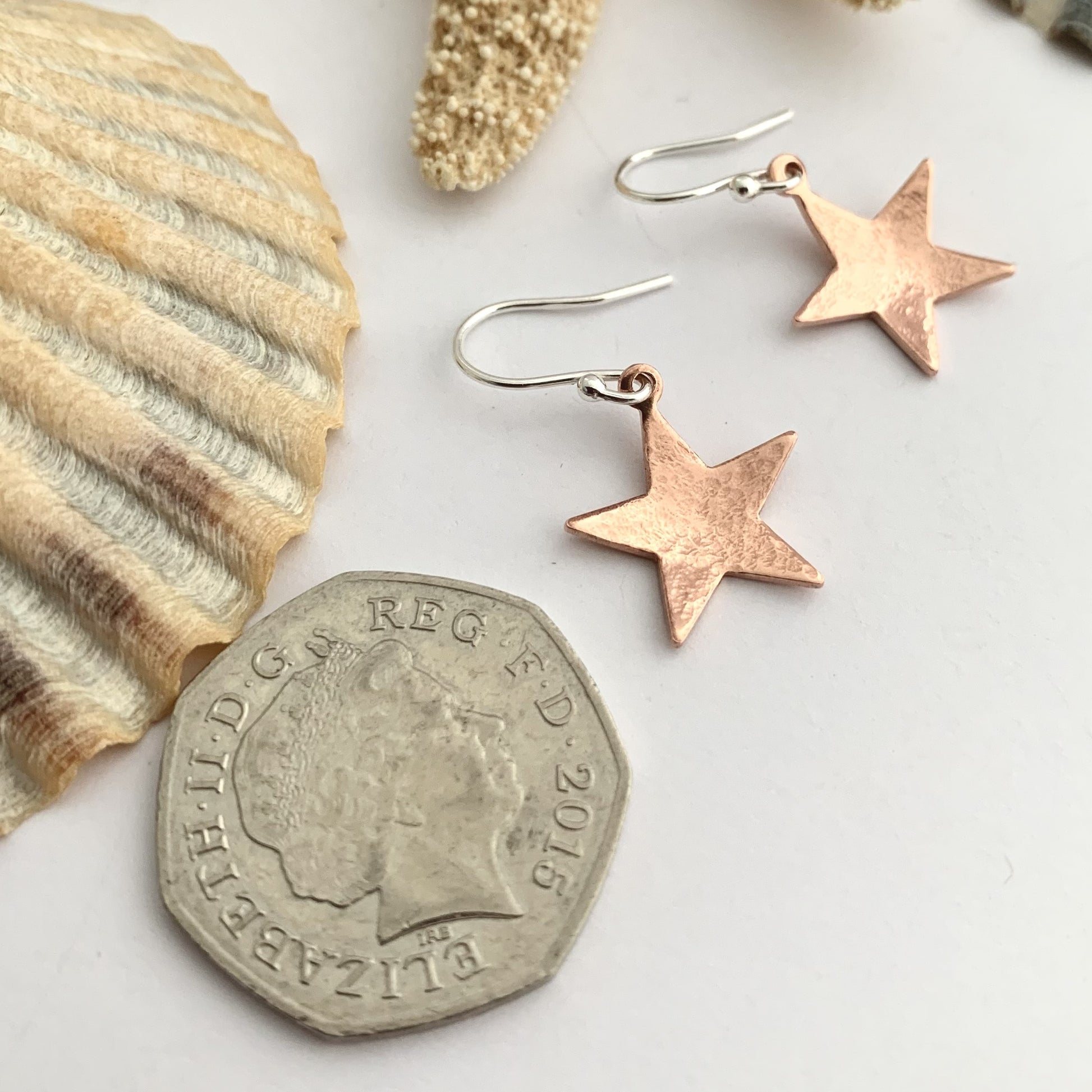Dangly Copper Hammered Star Earrings
