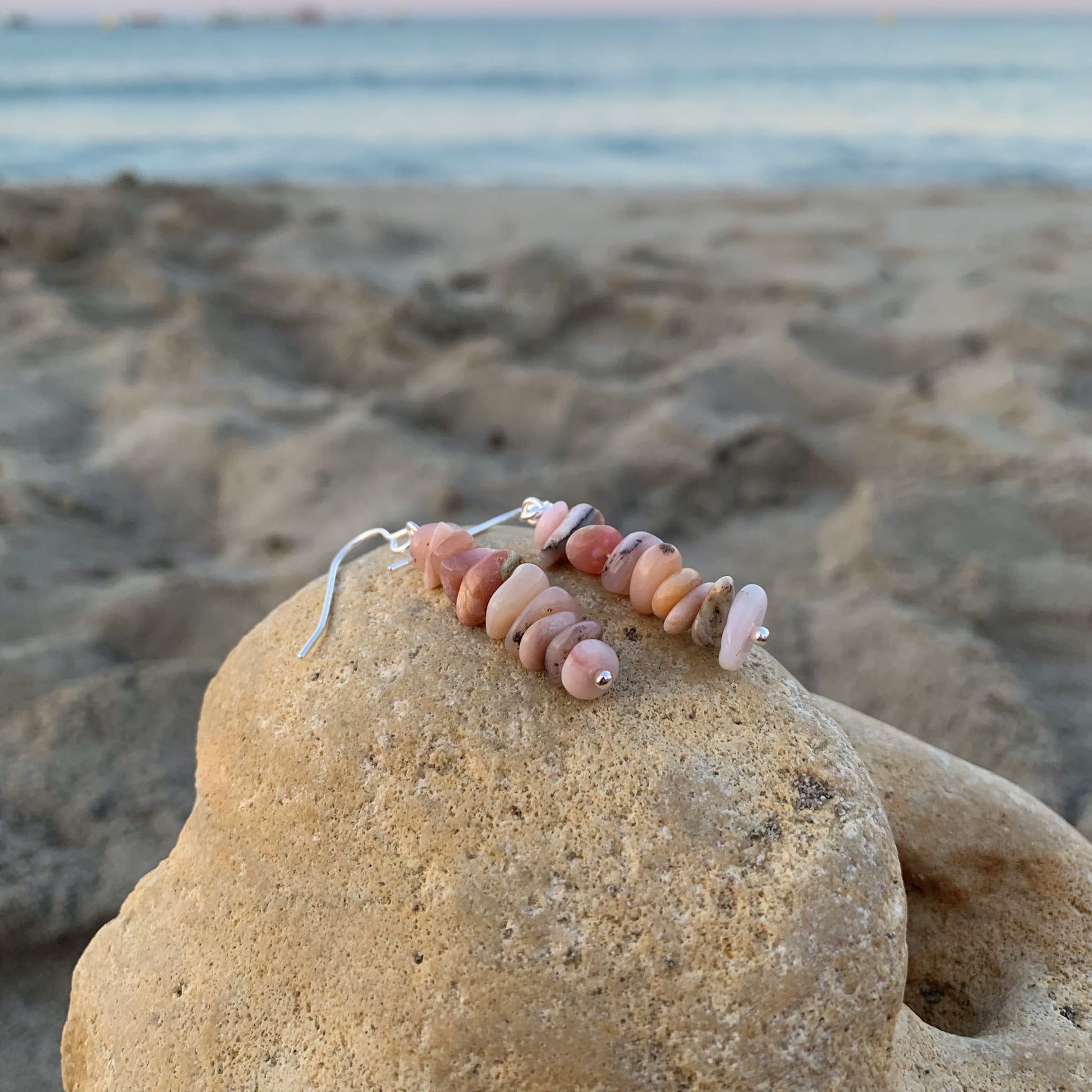 Dangly Pink Opal Gemstone Earrings