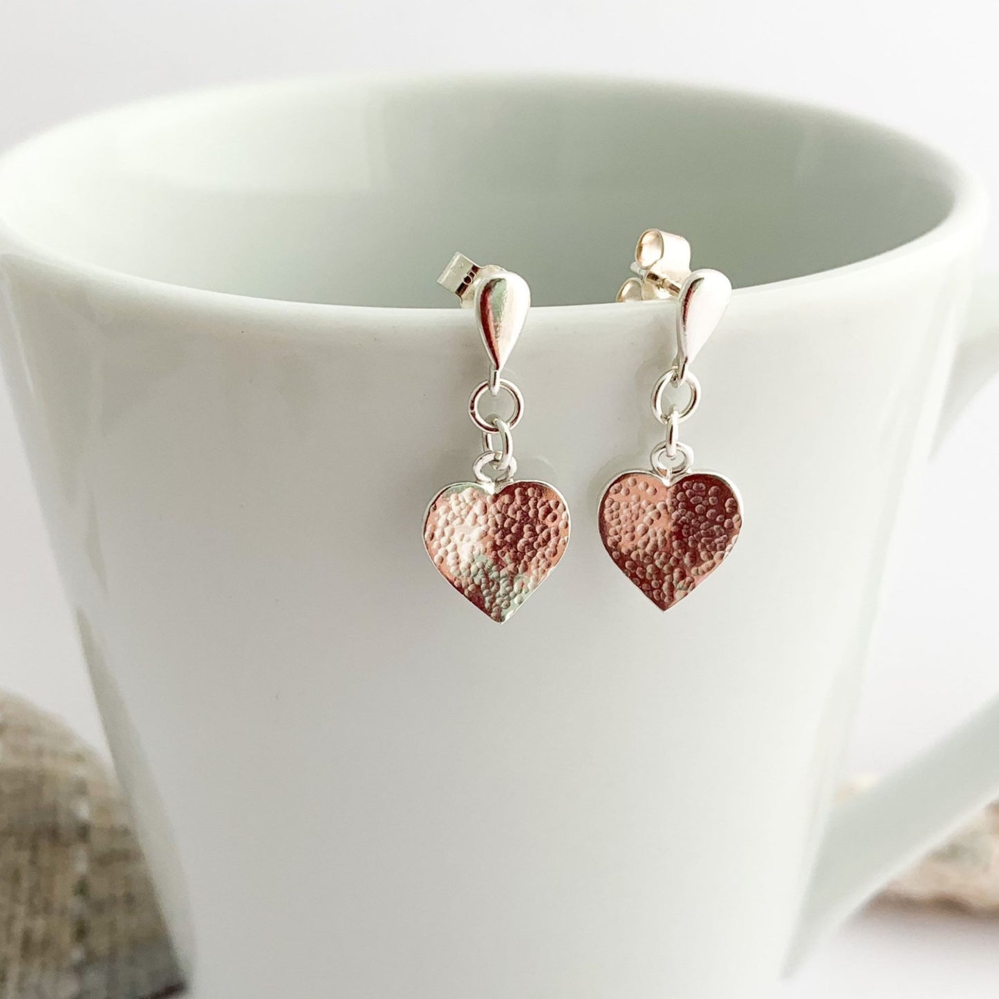 Dangly Sterling Silver Heart Stud Earrings