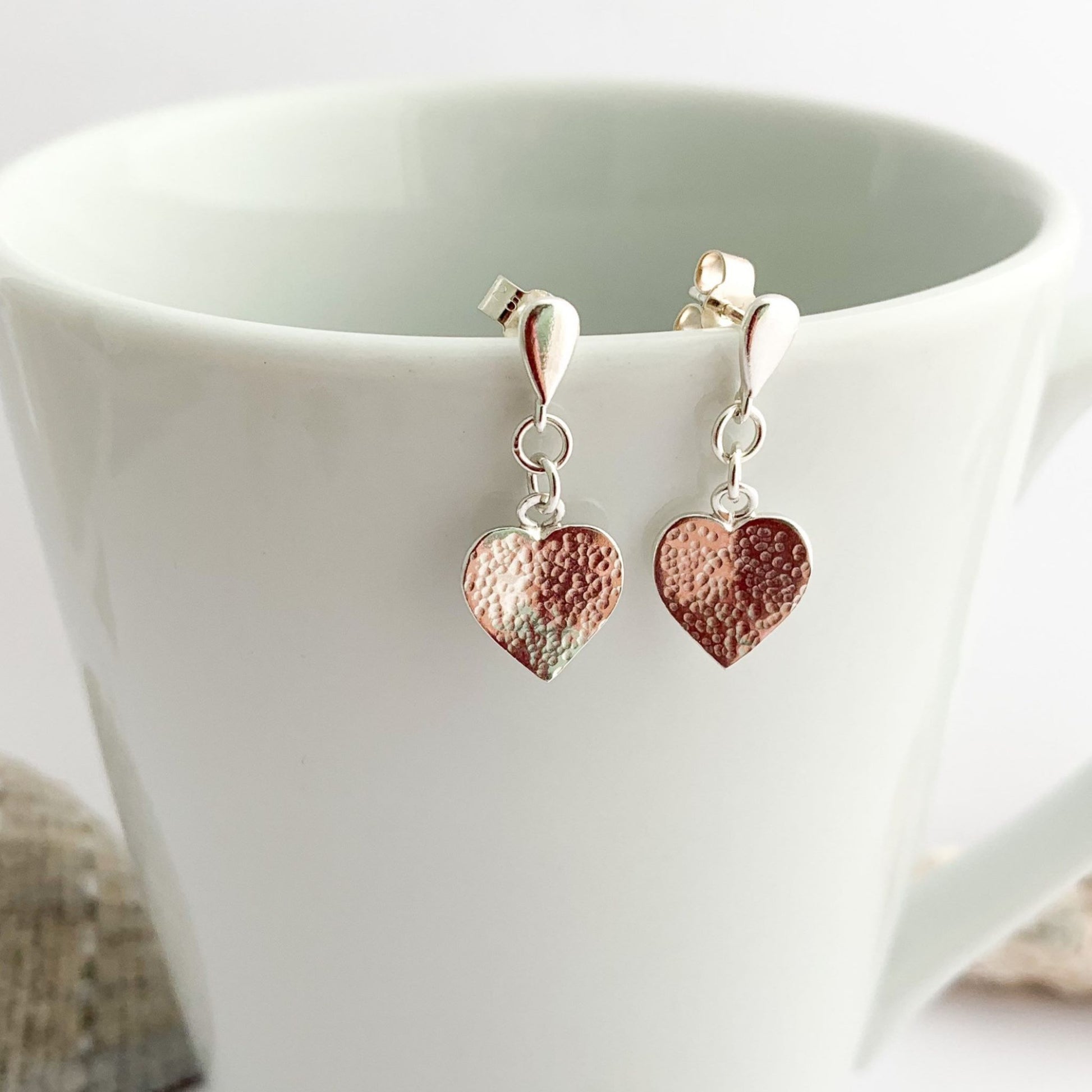 Dangly Sterling Silver Heart Stud Earrings