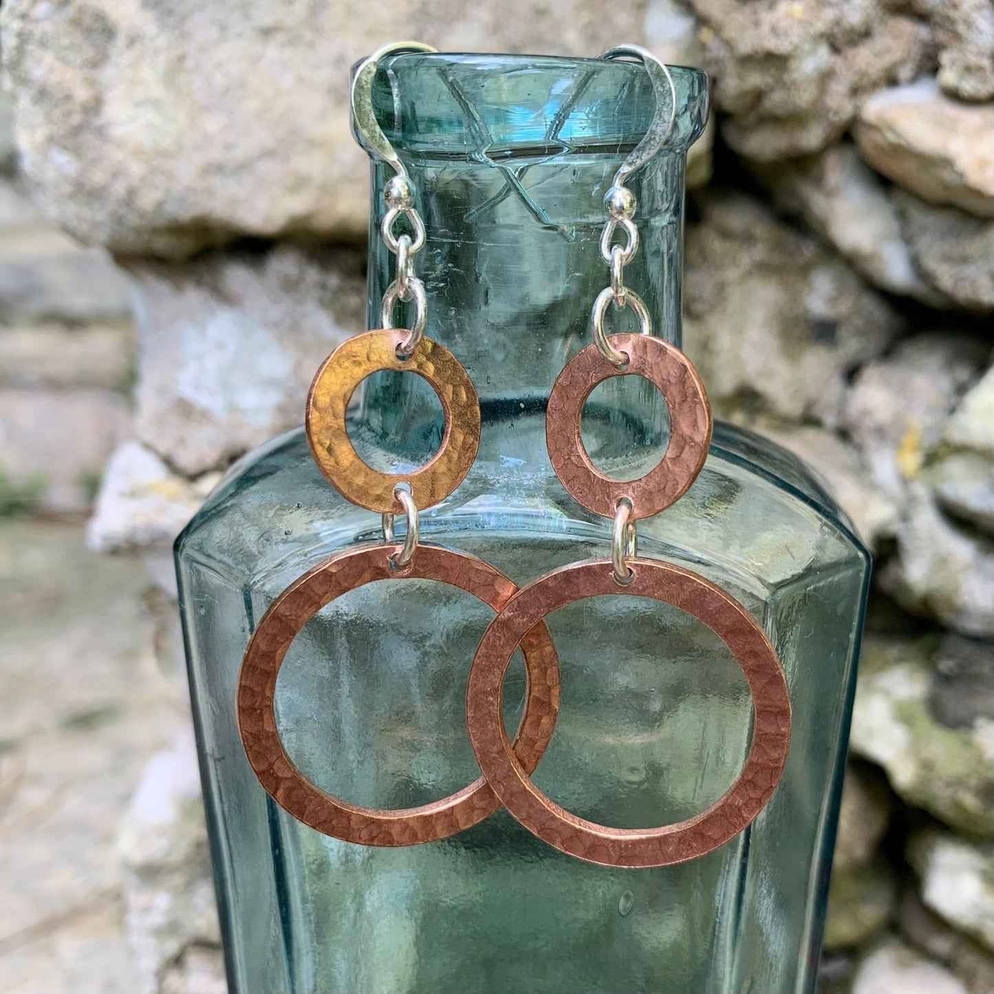 Copper Double Hoop Dangle Earrings