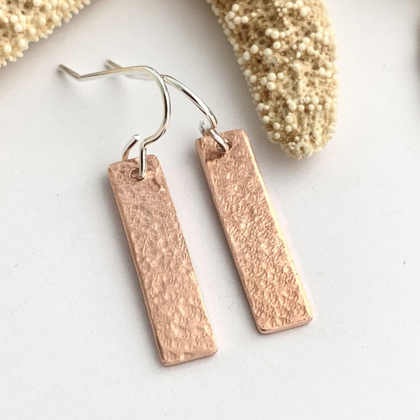 Dimpled Copper Bar Stick Earrings