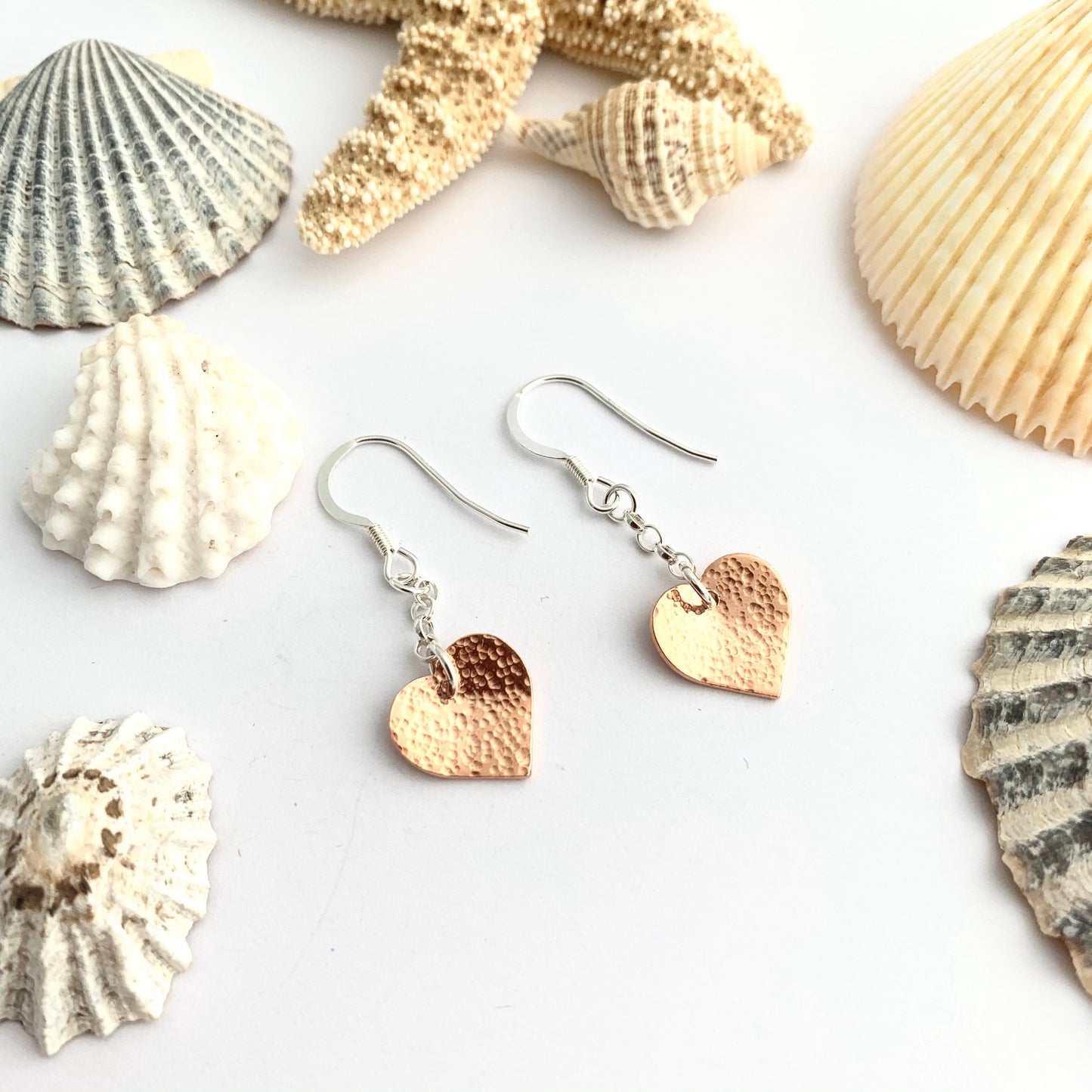 Dimpled Copper Heart Dangle Earrings