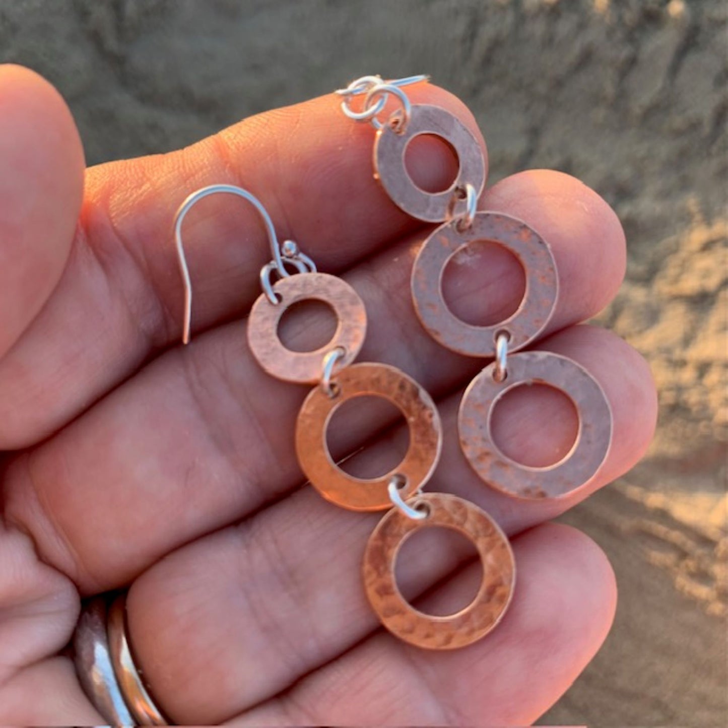 Dimpled Long Copper Hoop Earrings