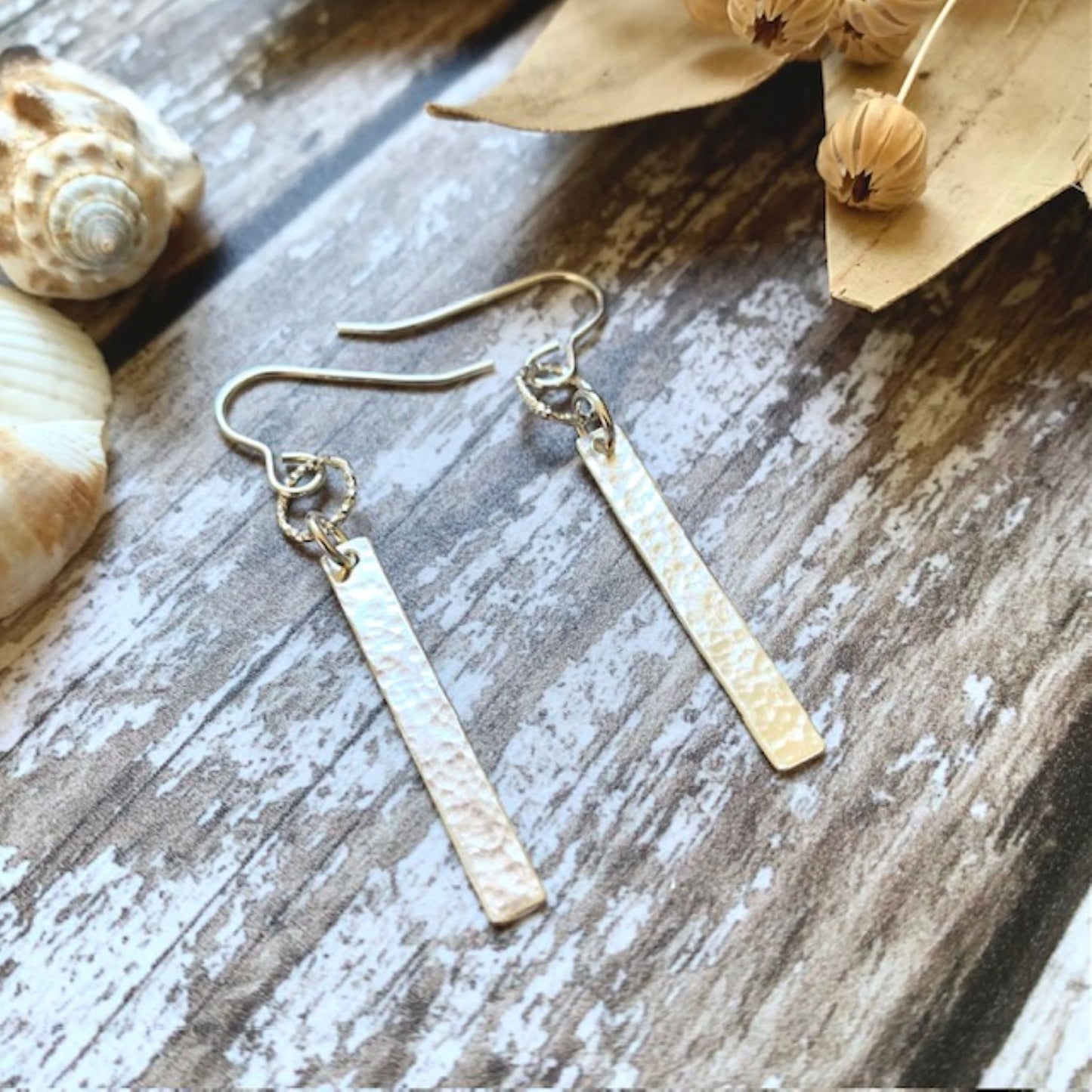 Dimpled Stick 925 Sterling Silver Drop Earrings