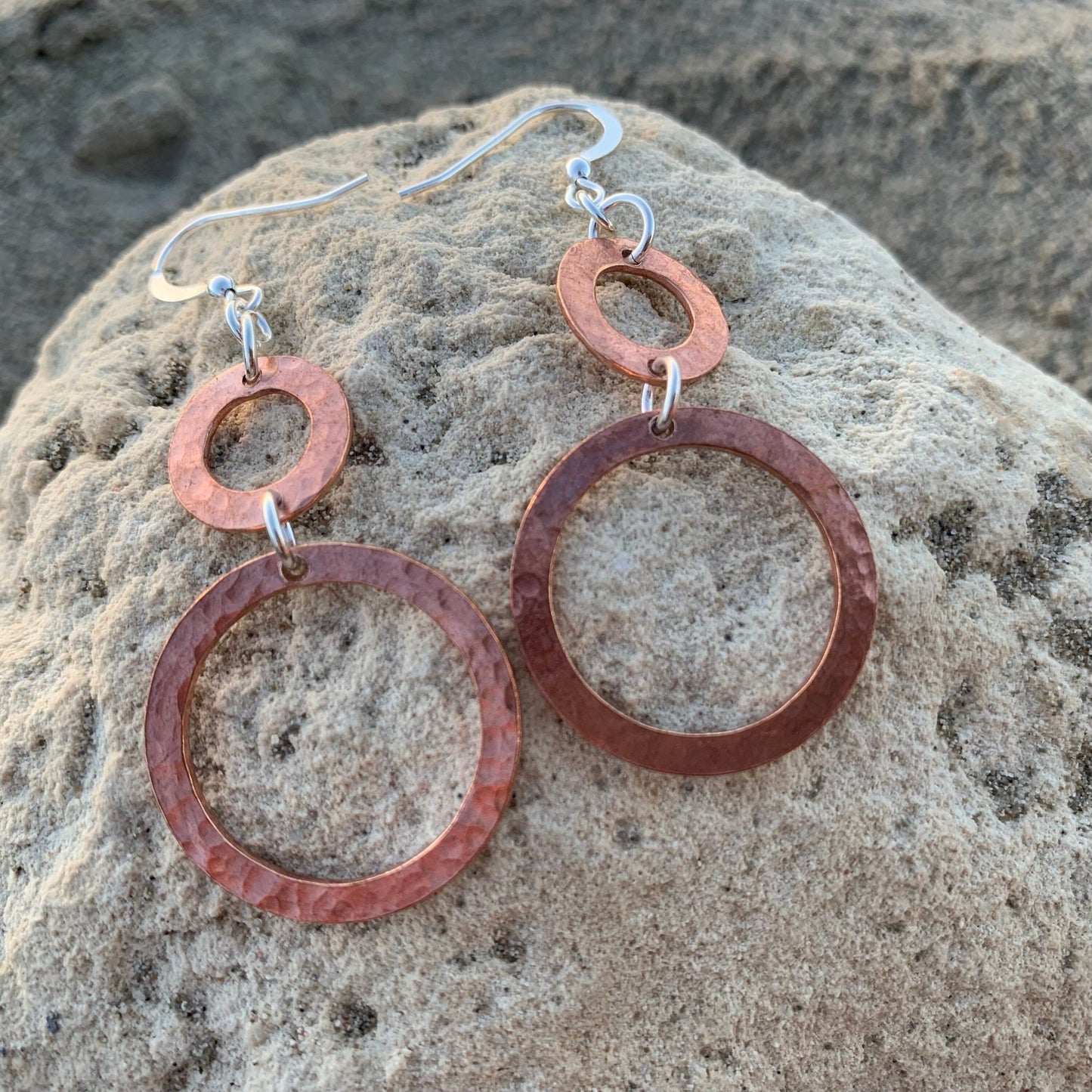 Double Copper Hoop Dangle Earrings