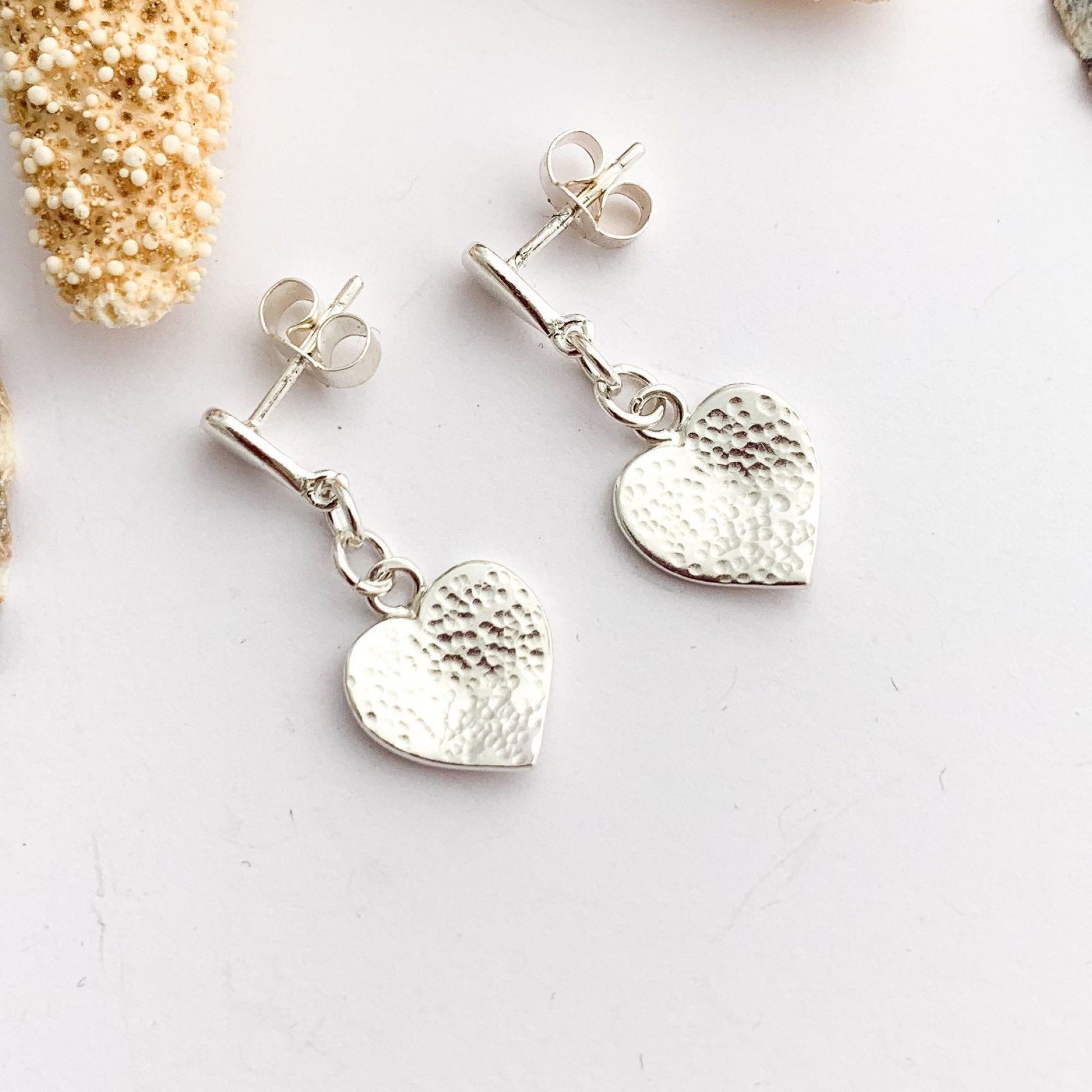 Hammered 925 Sterling Silver Stud Heart Earrings