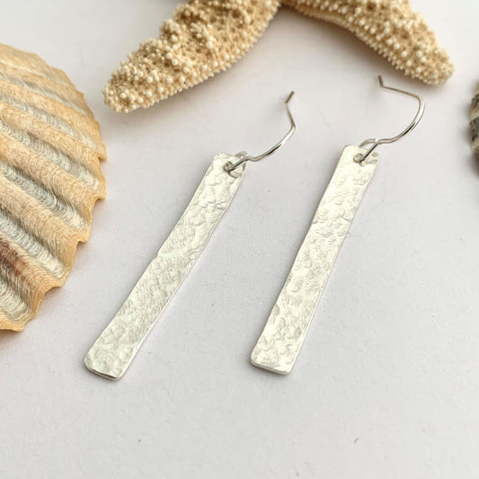 Hammered Bar Dangle Sterling Silver Earrings
