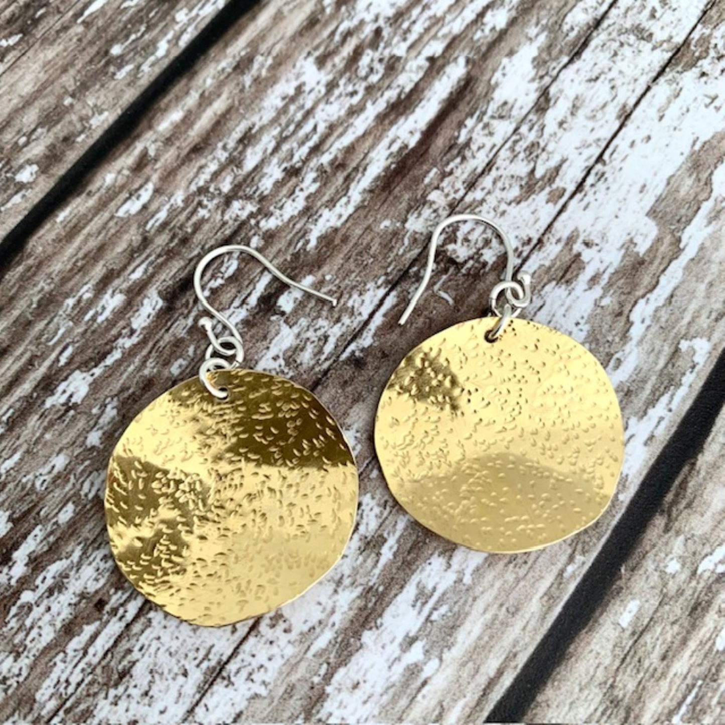 Hammered Brass Circle Round Dangle Earrings