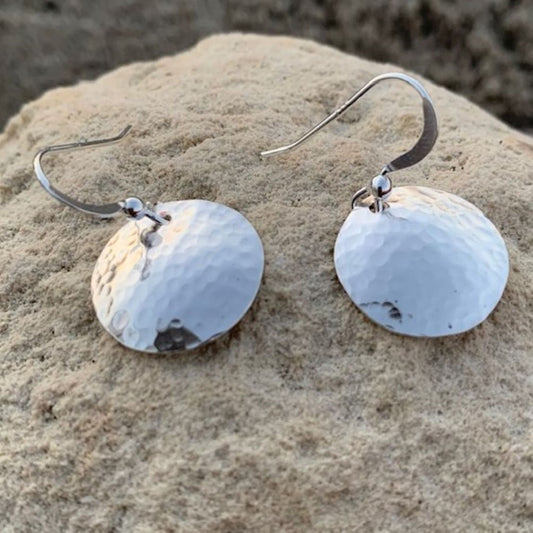 Hammered Convex Sterling Silver Dangle Earrings