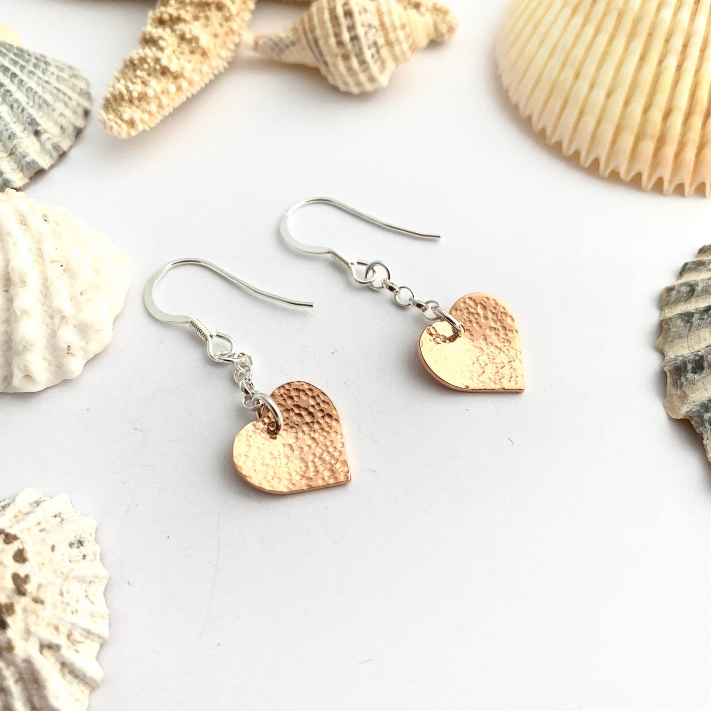 Hammered Copper Heart Dop Earrings