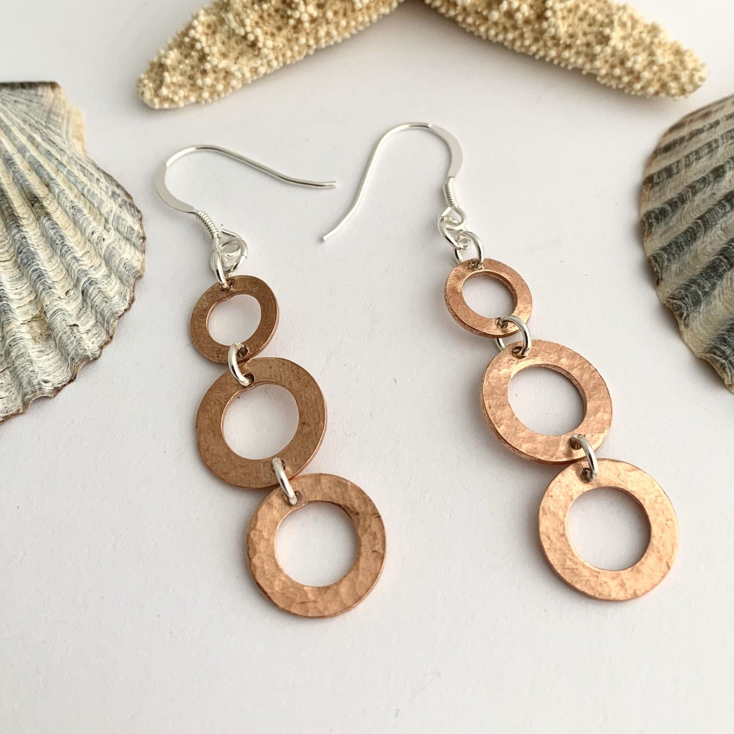 Hammered Copper Hoop Dangly Earrings