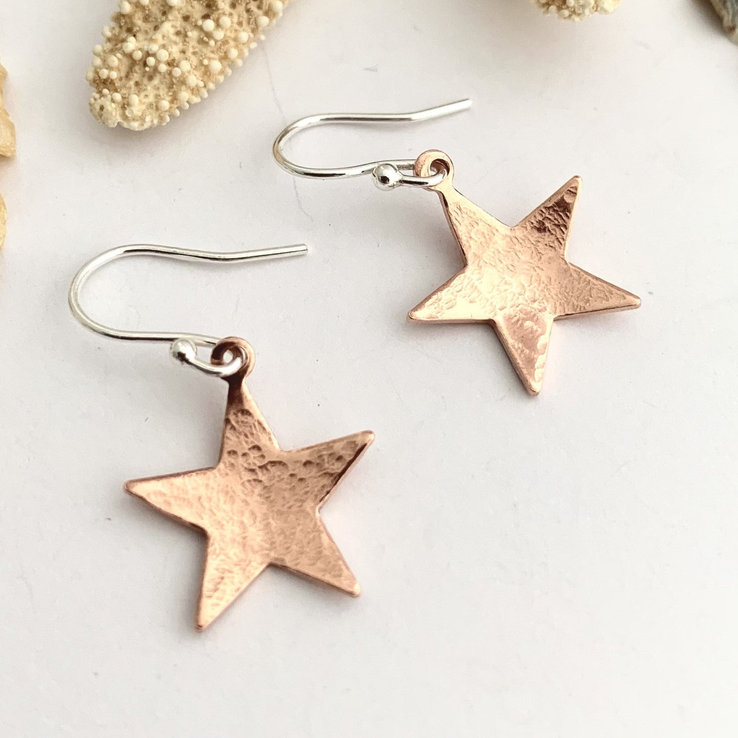 Hammered Copper Star Dangle Earrings