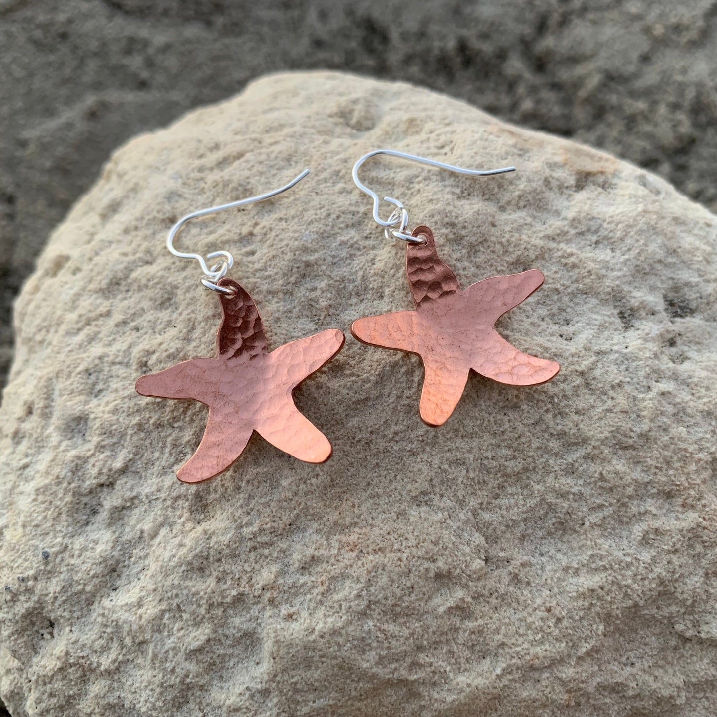 Hammered Copper Starfish Dangle Earrings 1