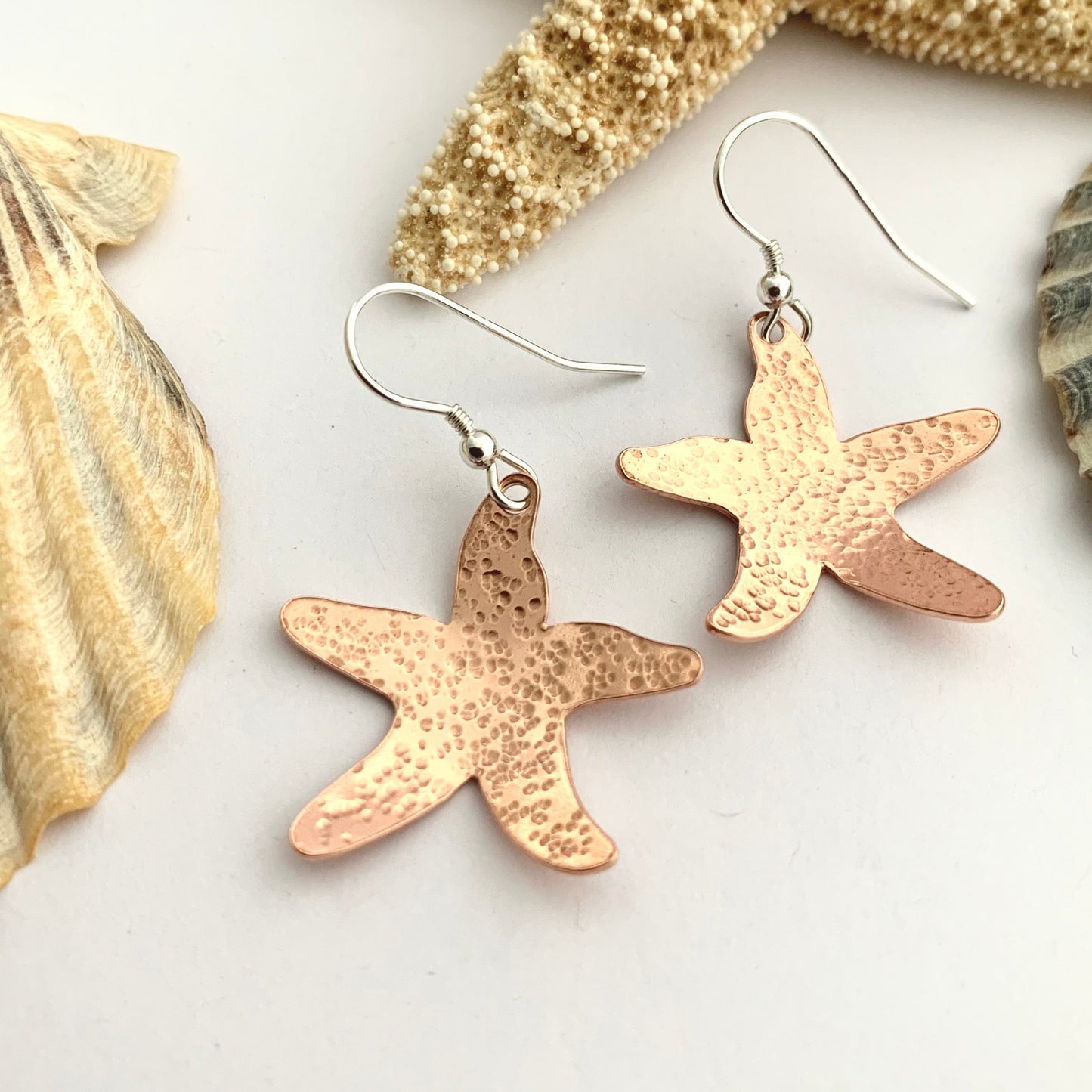 Hammered Copper Starfish Dangle Earrings 2