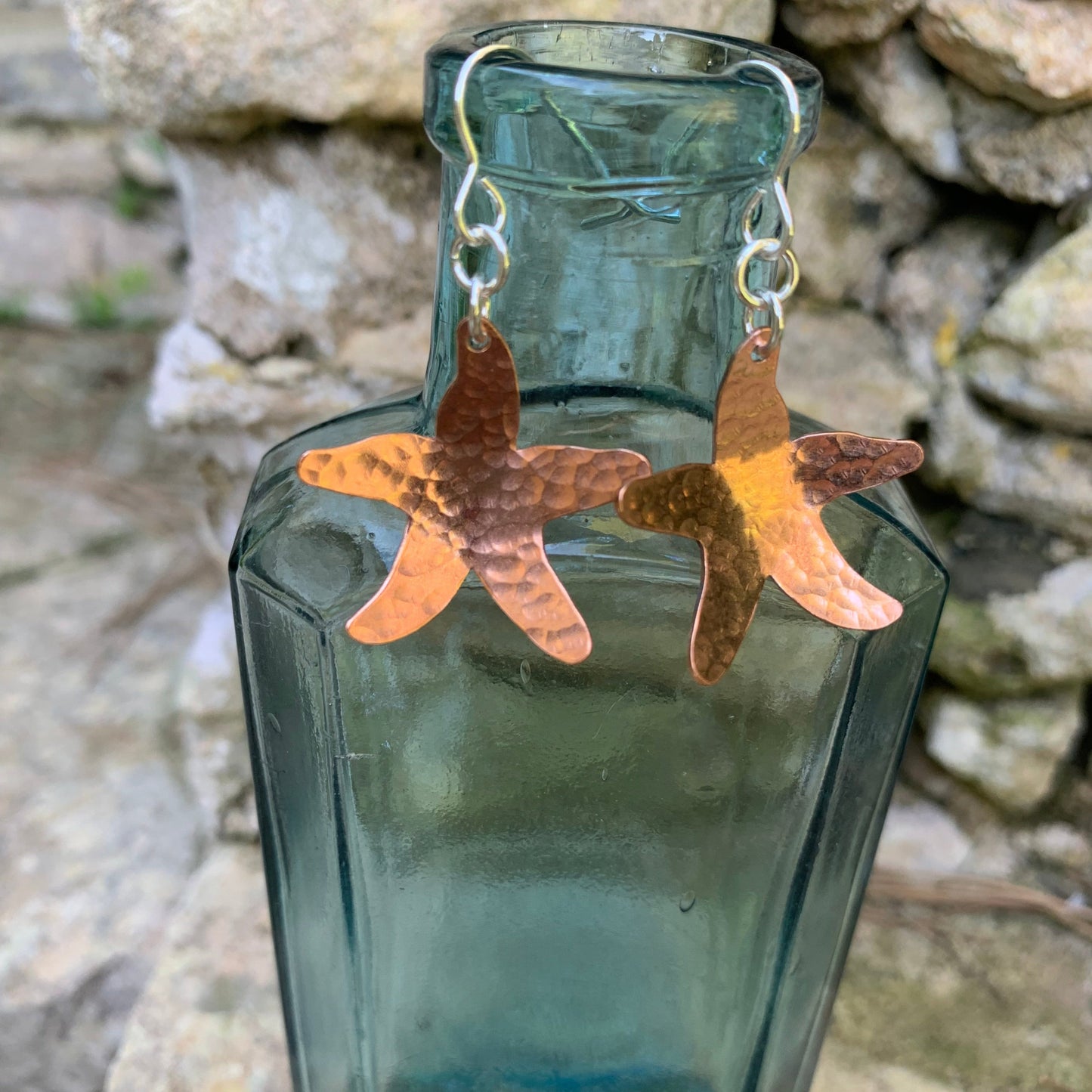 Hammered Copper Starfish Dangle Earrings 3