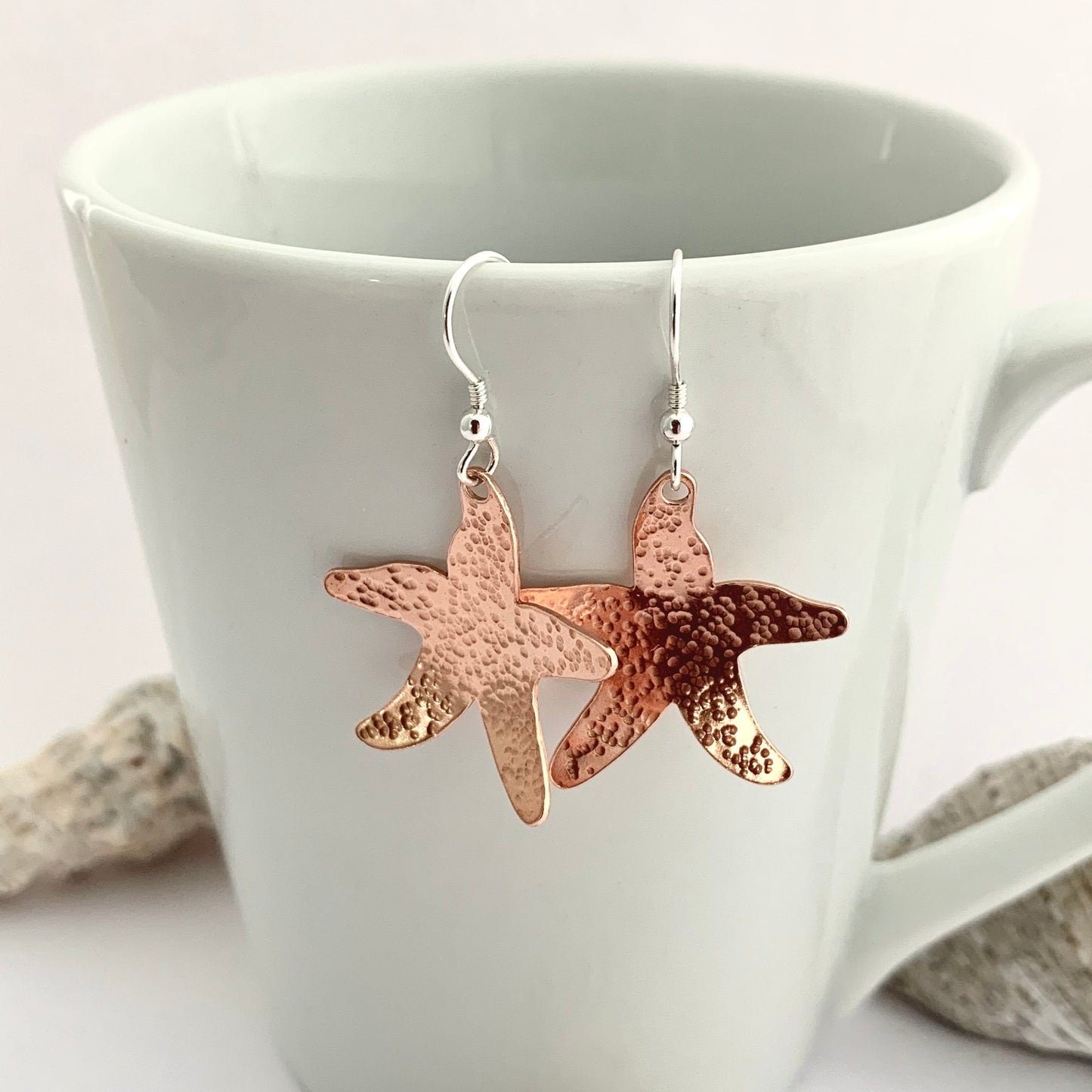 Hammered Copper Starfish Dangle Earrings