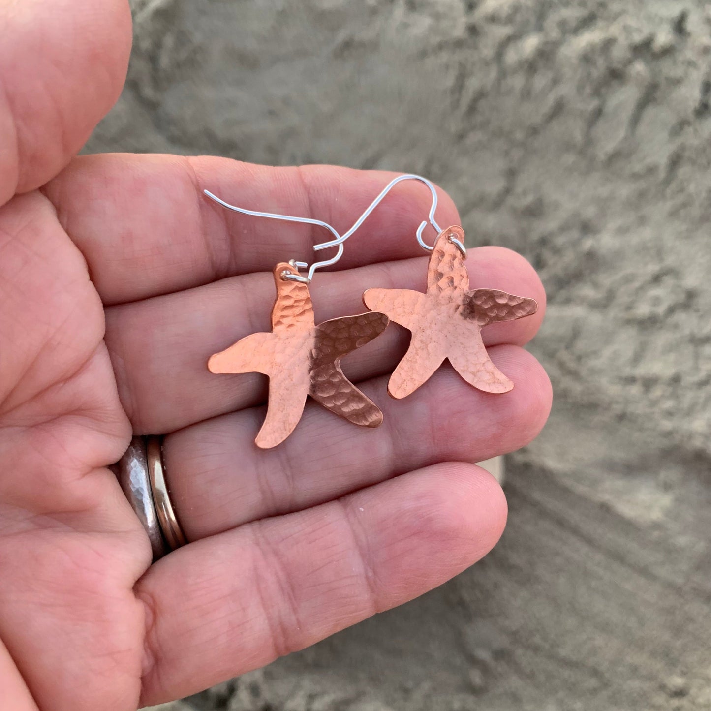 Hammered Copper Starfish Dangle Earrings 6