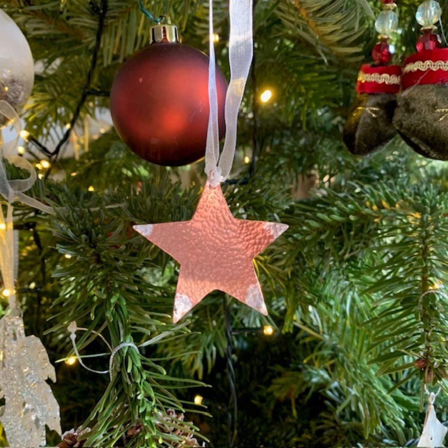 Hammered Copper and Silver Star Tree Decor