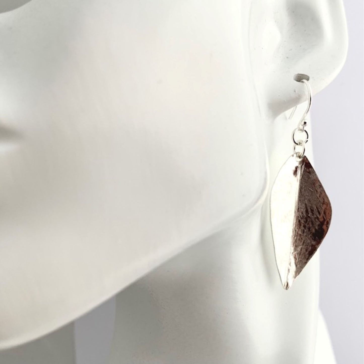Hammered 925 Sterling Silver Fold Formed Dangle Drop Leaf Earrings