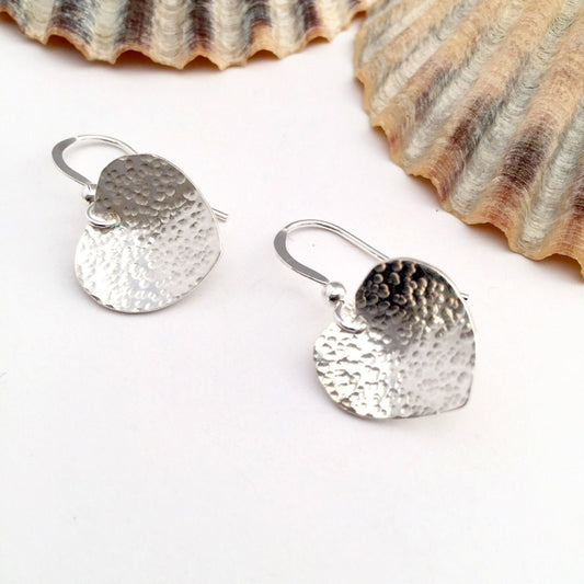 Hammered Sterling Silver Heart Earrings