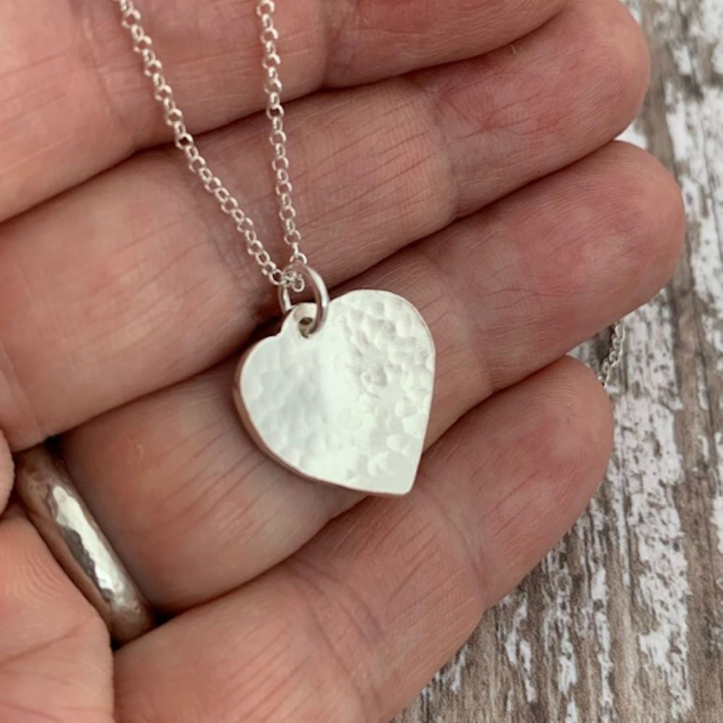 Little 925 Sterling Silver Hammered Texture Heart Necklace Pendant