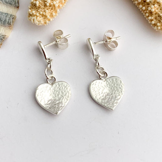 Hammered Sterling Silver Heart Stud Earrings