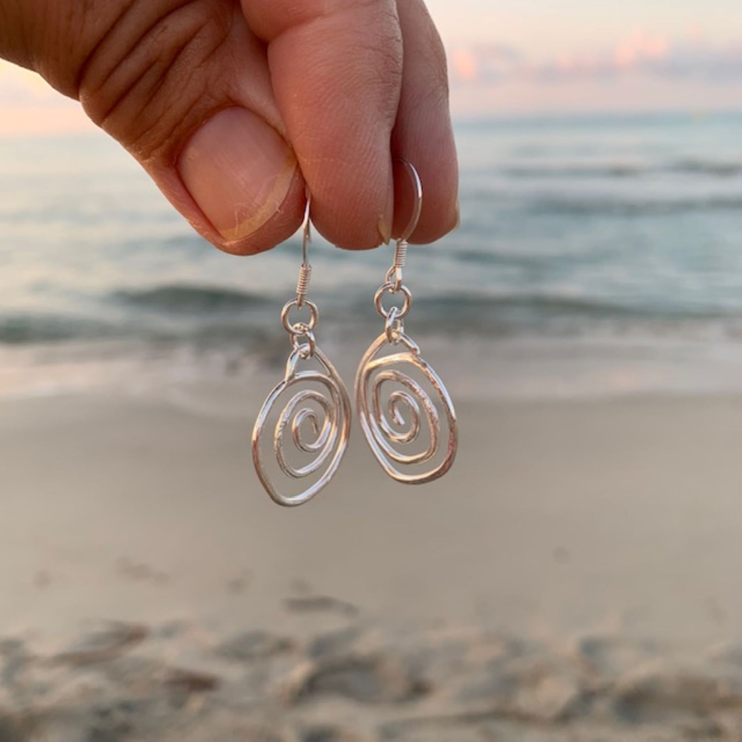 Hammered Sterling Silver Spiral Earrings