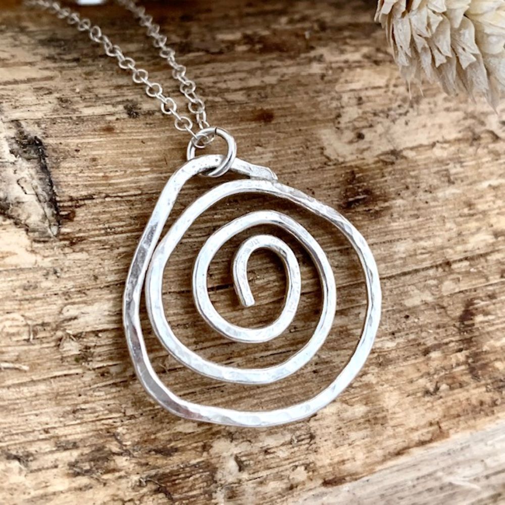 Hammered Sterling Silver Wire Spiral Pendant